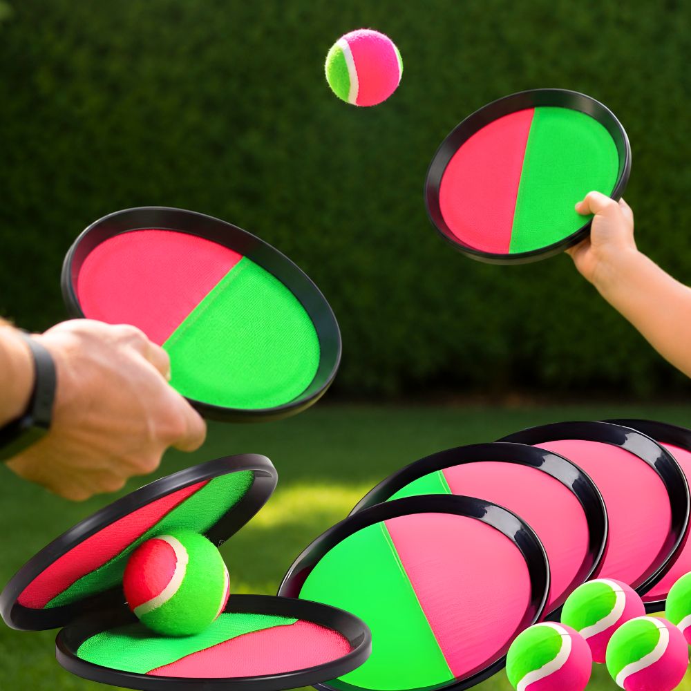 Catch Ball Velcro - 1 ชุด S/L เกมโยนจับลูกบอลเหนียวกลางแจ้ง ของเล่นไม้พายแบบพกพา ชุดกีฬาแบบโต้ตอบสำหรับครอบครัว