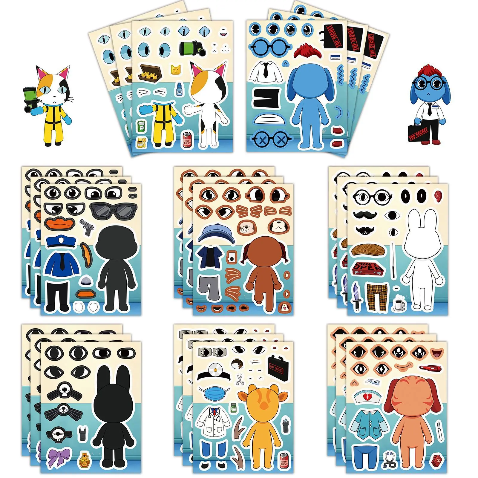 Party Games Children - 8 ชิ้น/ชุด สติกเกอร์จิ๊กซอว์โรงพยาบาลสัตว์ สร้างหน้า DIY เกมการ์ตูน