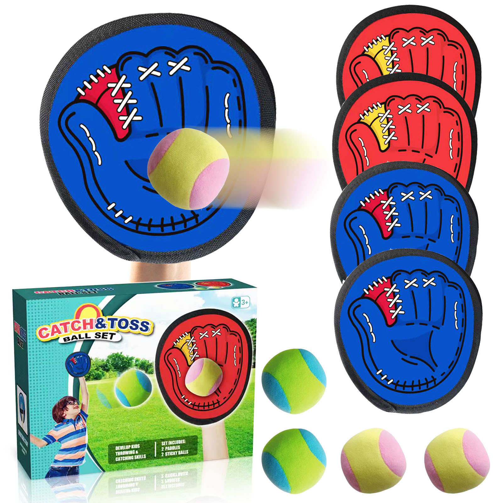 4 ชุดเด็ก Sucker Sticky Ball ข - Catch Ball Velcro บทวิจารณ์และราคา